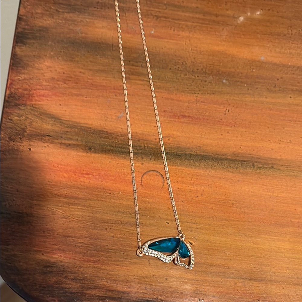 Fairycore Butterfly Wings Elegant Blue and Gold Pendant Necklace